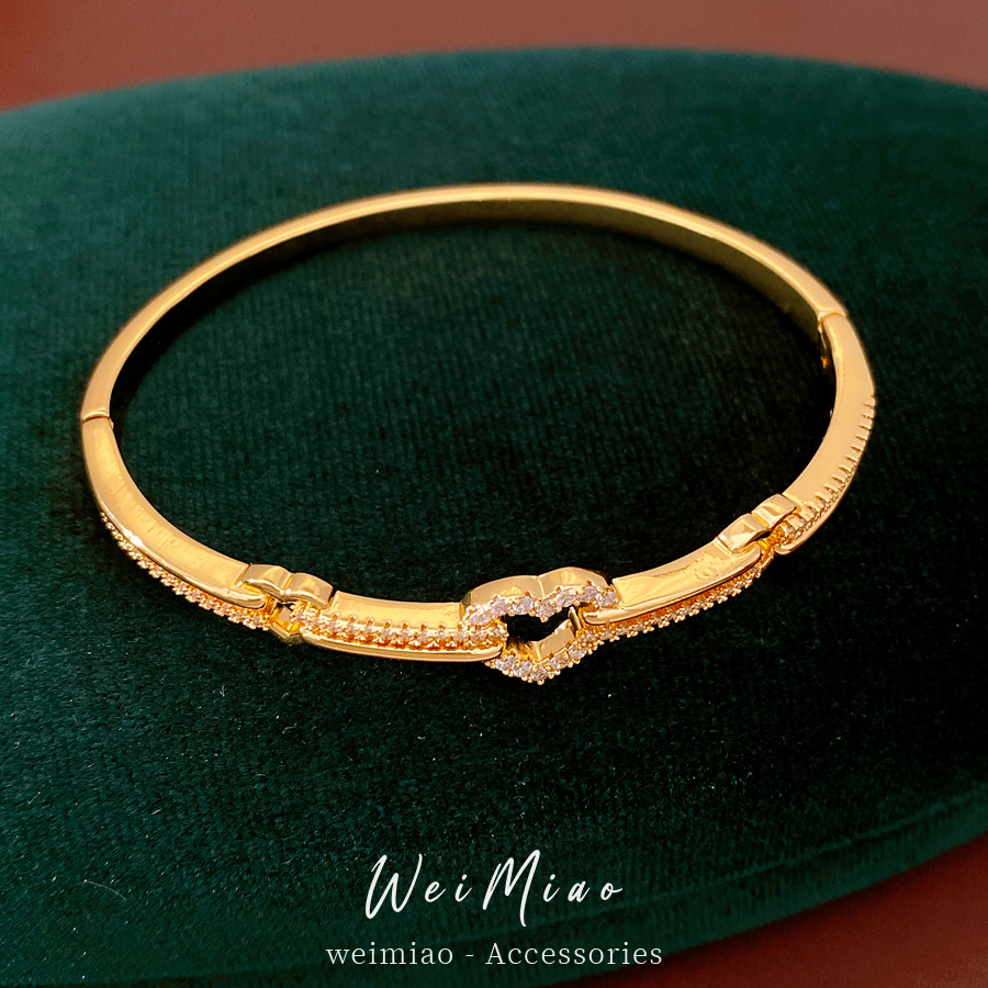 18k oro real electronite de diamante hueco amor pulsera de fijación pulsera de estilo frío personalidad joyas de nicho lujosas