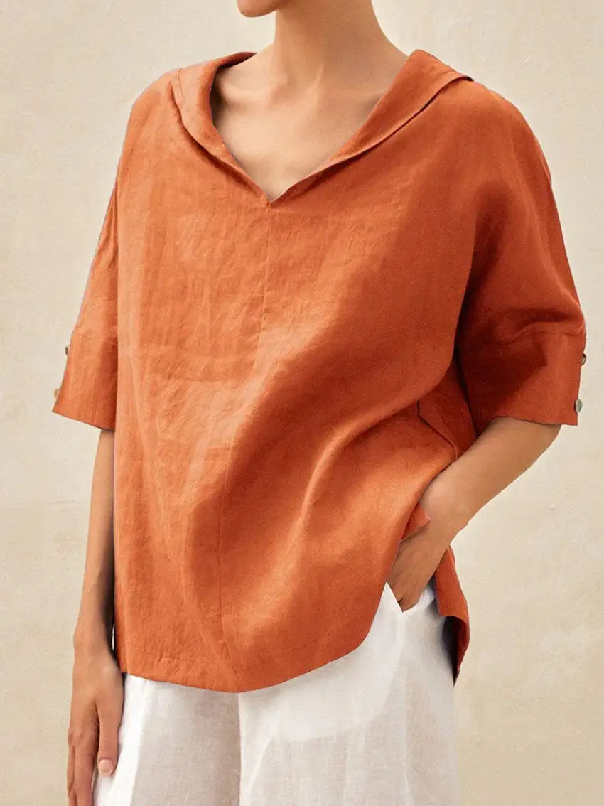 Women's Solid Colour T-shirt Casual Elegant Summer Top_voghion.com