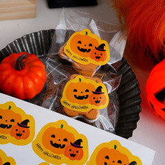 オリジナル新品ハロウィンデコレーションステッカーカップルかぼちゃhappy halloweenベーカリーシール6枚価格