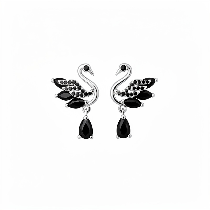 Agujas de plata de piedra de diamante de cisne gota de agua pendientes temperamento delicado personalidad pendientes ligeros de lujo alta sensación auriculares al por mayor