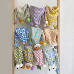 Children's Han-style cotton and linen checkered triangular scarf autumn versatile new men and women baby cute small scarf neckerchief