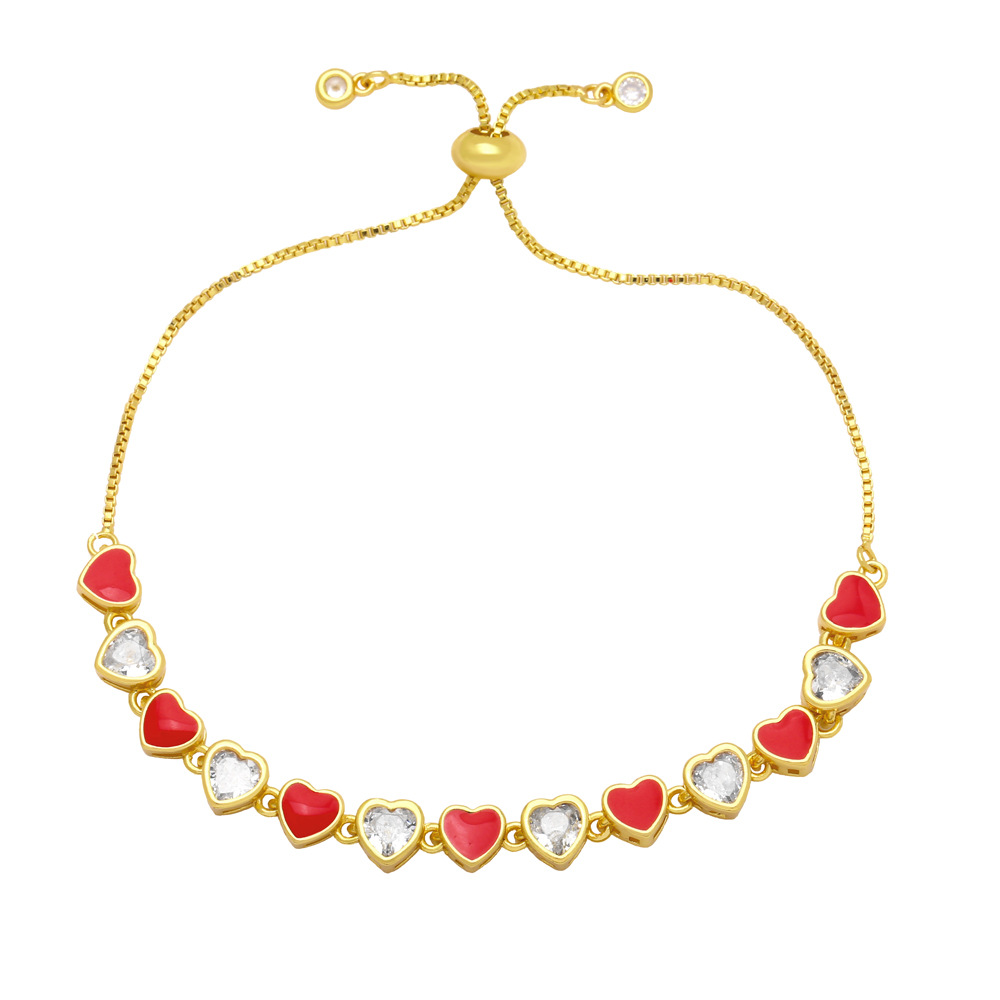 Fashion Copper Heart shape Bracelet Enamel Zircon Copper Bracelets