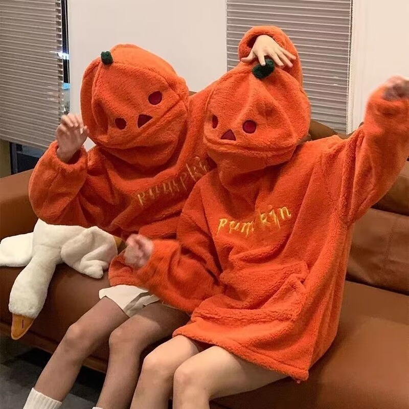 Trendy Ins Halloween Pumpkin Velvet Sweater Tribal Autumn and Winter New Niche Design Funny Social Fear E-Person Pullover Sweatshirt