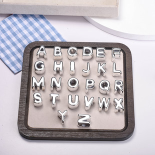 New Silver-Plated Large Hole 26 English Letters Acrylic through Hole DIY Bag Hanging Mobile Phone Chain Keychain Accessories Material