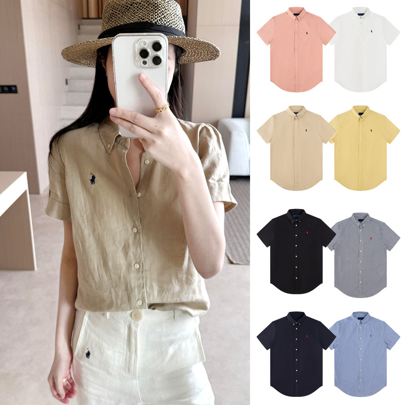 Can Be Scanned for Code/High-Quality Rl Ralph Linen Short-Sleeved Shirt Casual American-Style Shirt Top Unisex Couple's Matching Style Can Be Scanned for Code/High-Quality Rl Ralph Linen Short-Sleeved Shirt Casual American-Style Shirt Top Unisex Couple's Matching Style