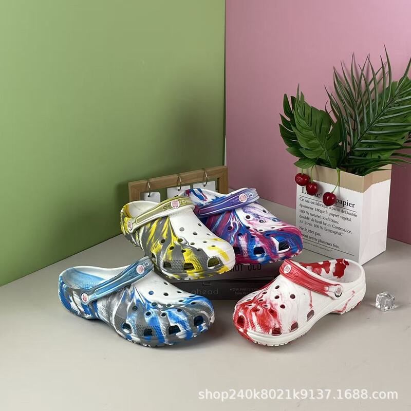 Croc Shoes Cross Men and Women Couple Trendy Marble Pattern Clip Color Star Sandals Beach Slippers Printing Wholesale