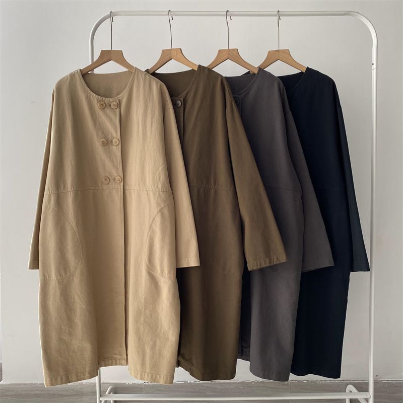 Twill Cotton Bq Cocoon Design Sense Loose Lazy Simple Mid-length Coat Women's Autumn New Coat