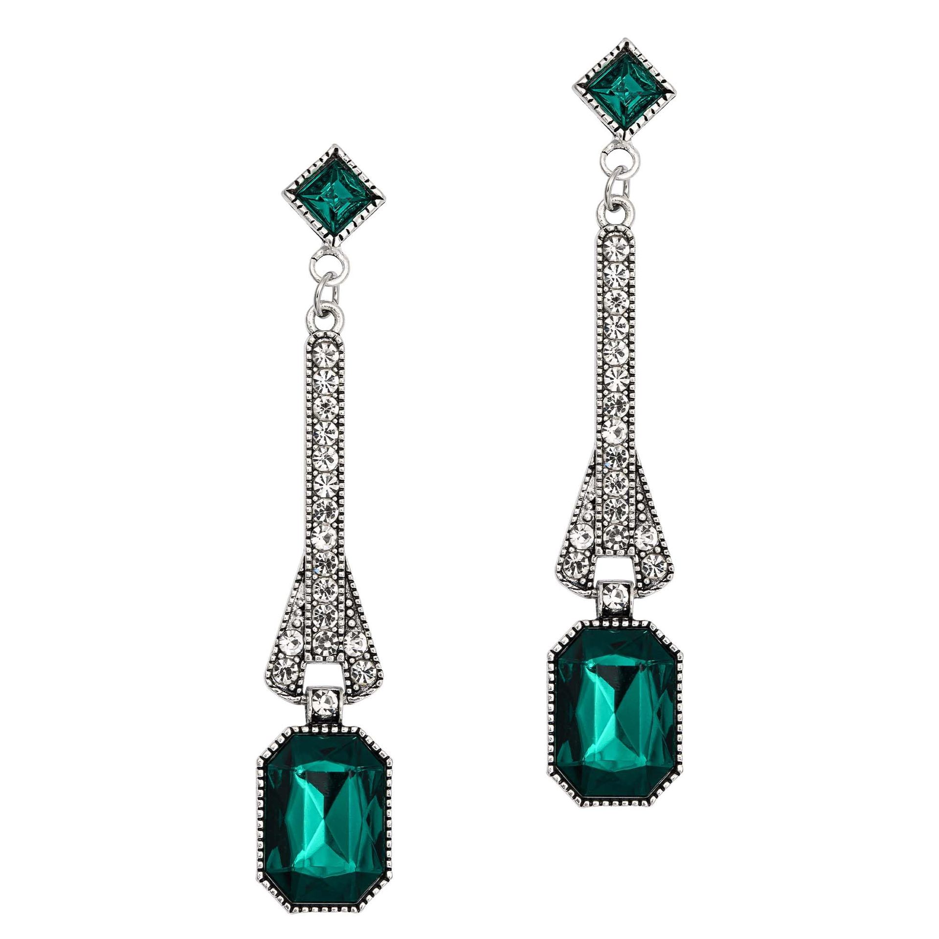 European and American Cross-Border New Style Diamond-Encrusted Square Emerald Luxury Versatile Long Earrings Women's Fashion Trendy Earrings High-End