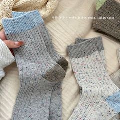 拼色秋冬羊毛點子紗堆堆襪女襪日系加厚中筒休閒日雜韓系ins保暖