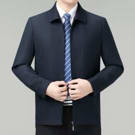 中老年夹克外套男2026春秋爸爸装商务休闲翻领高档男士羊毛茄克衫