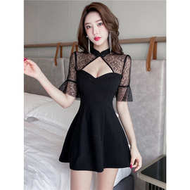 减龄按摩连衣裙裙低胸夜工作服a柔式字女装夜场总店技师性感蕾丝