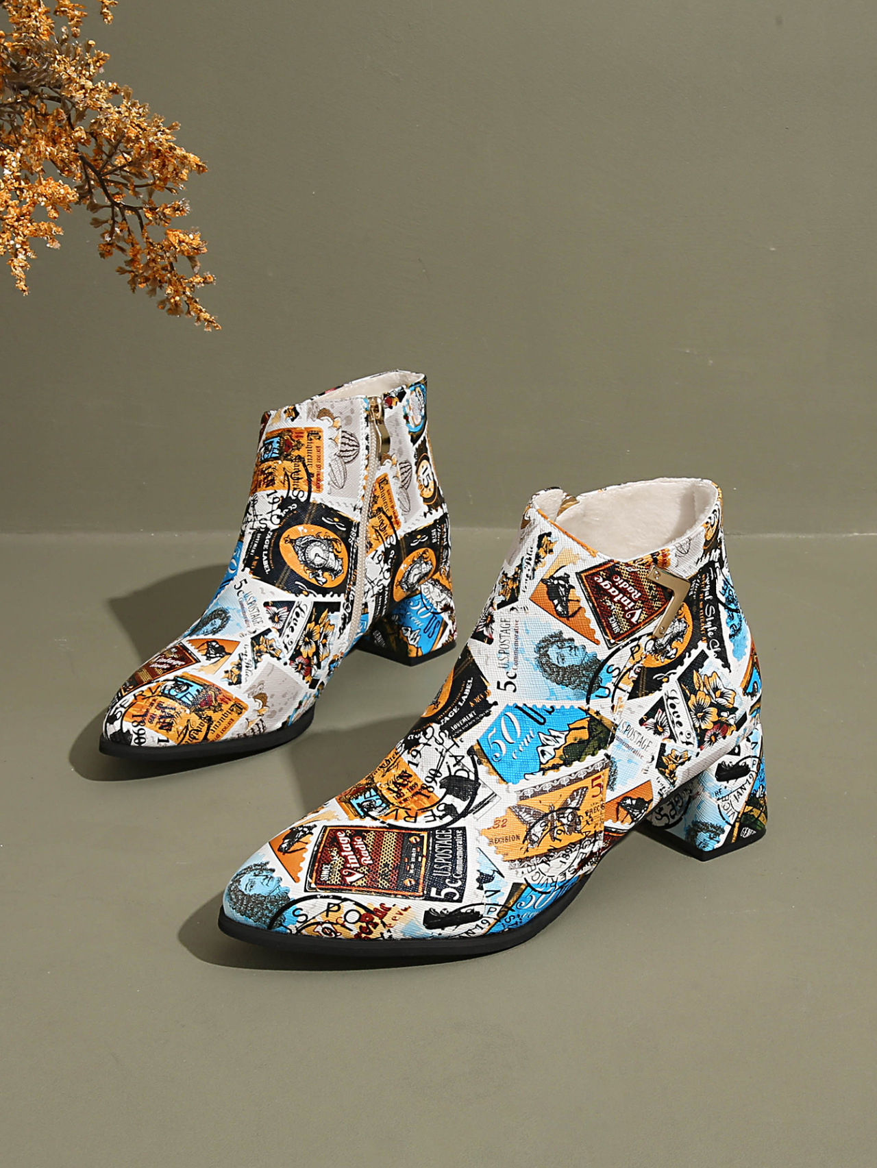 Damen Stiefeletten Mit Blockabsatz Und Print Für Den Winter_voghion.com