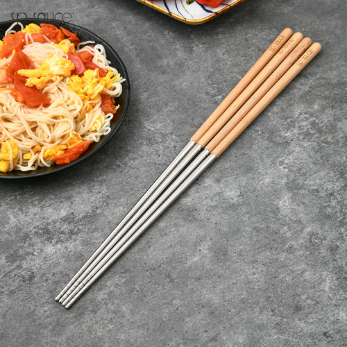 304 stainless steel beech wood extended hot pot fried chopsticks household noodles kitchen fried dough sticks chopsticks