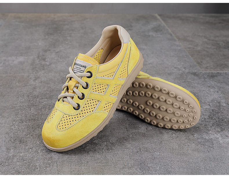 Giày sneaker nữ da bò thật lỗ thoáng khí đế bệt nhẹ phong cách Đức Huấn — màu be chi tiết 11