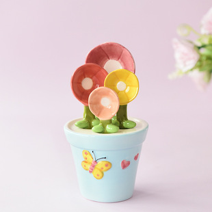 Cute Butterfly Flower Spoon Baking Scale Petals Measuring Spoon Creative Household Kitchen Ceramic Salt Sugar Small Spoon with Base