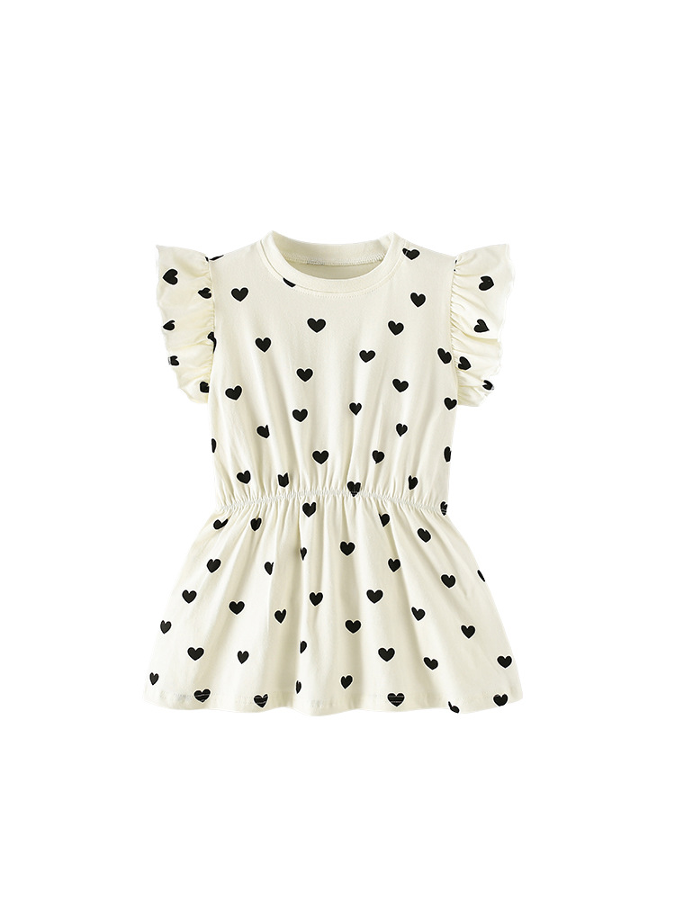 Malwee transfronterizo nuevo vestido de niña de mangas cortas A-falda fresco patrón europeo y americano para niños suaves y cómodos