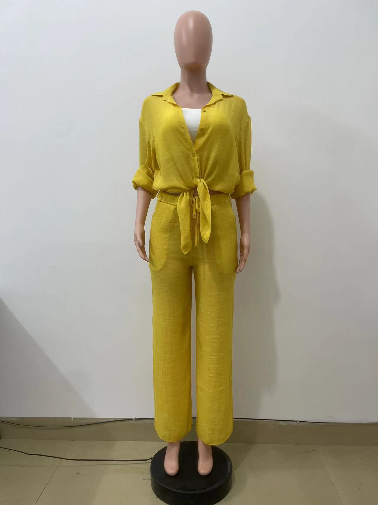 Women Clothing Spring Autumn Casual Long Sleeve Shirt Straight Leg Pants Two Piece Set 6 Women Clothing Spring Autumn Casual Long Sleeve Shirt Straight Leg Pants Two Piece Set