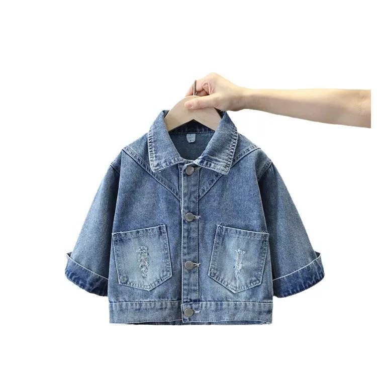 Denim autumn children's jacket with bow, Korean style