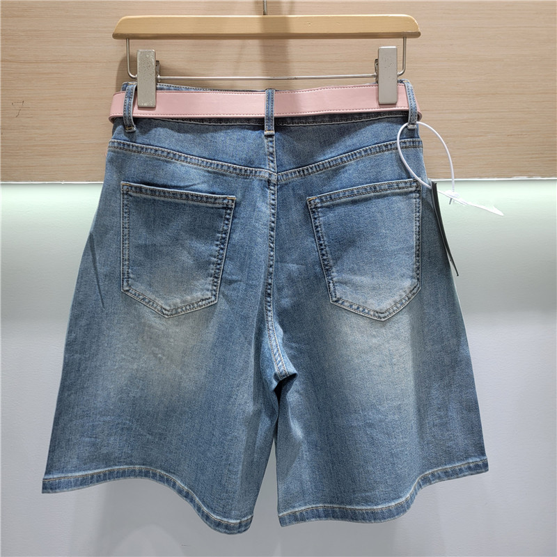 Shorts Bermudas de Denim con Bordado Calado y Tiro Alto para Mujer
