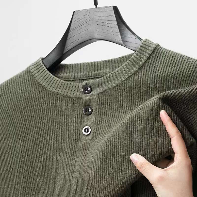 Autumn New Middle-aged Men's Casual Knitted Sweater Solid Color Turtleneck Crewneck Base Sweater Elastic