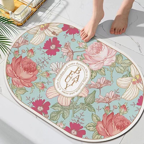 American flower household bathroom bathroom non-slip mat water-absorbent diatom mud floor mat quick-drying non-slip door mat