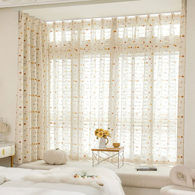 1Pc New Small Pumpkin Gauze Curtain Living Room Bedroom Decorative Curtain Personalized Decorative Rod Window Screen Curtain