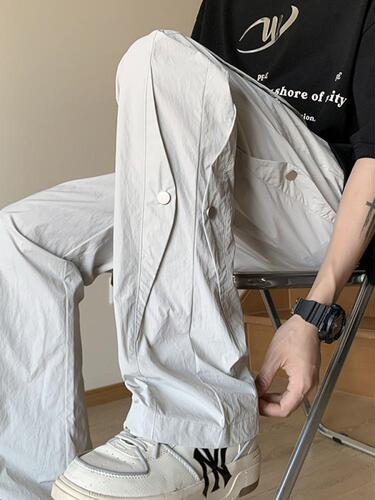 American functional pants for men, summer thin loose street style straight leg casual trendy micro platform paratrooper quick-dry work pants