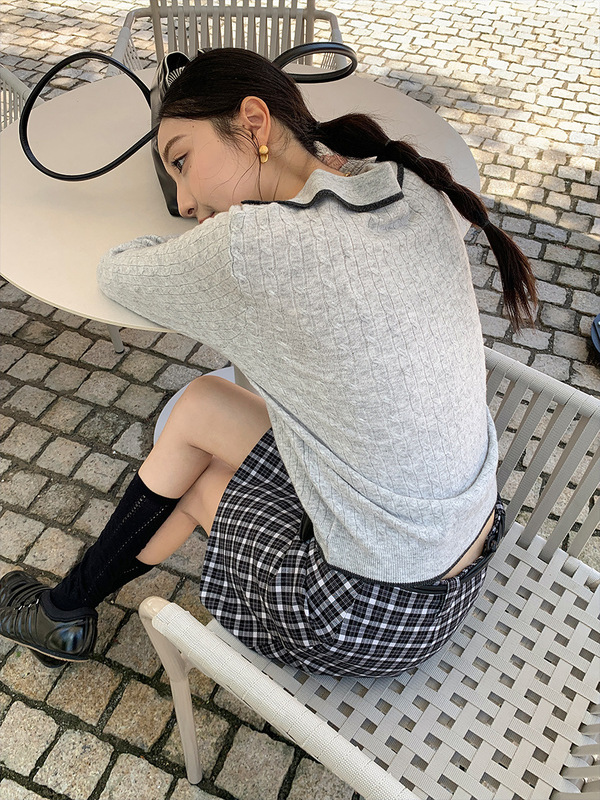 衣尔衫 Miu系 羊毛坑纹西装领刺绣针织衫女撞色气质显瘦正肩0561|undefined