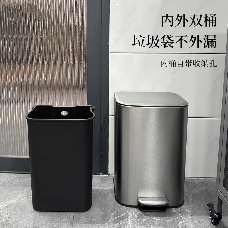 Simple Gray Steel Kitchen Trash Can for Home Use, Stainless Steel Living Room Pedal Toilet with Lid, Large Wide-Mouth Bin