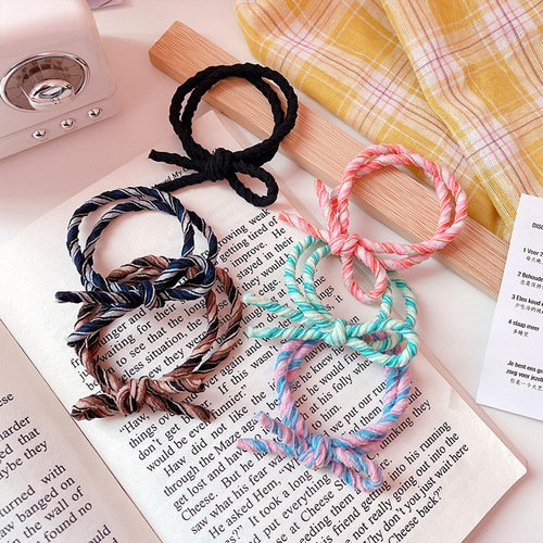 Korean fashionable color-blocked ice cream multi-layered elastic hair band mandarin duck two-color knotted headband bow hair band leather case