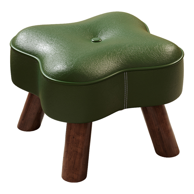 Taburete de madera sólida para el hogar, taburete de comedor de paquete suave, taburete de sofá simple, taburete de mesa de té, taburete de cambio de zapatos
