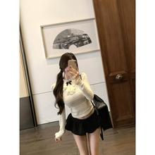 2025秋冬新款法式气质百搭高级感蕾丝蝴蝶结半高领长袖针织衫女潮