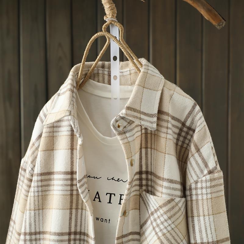 Artistic Retro Autumn and Winter New 2026 Korean Style Loose Plus-Size Thickened Brushed Long-Sleeve Plaid Shirt Women's Woolen Coat Artistic Retro Autumn and Winter New 2026 Korean Style Loose Plus-Size Thickened Brushed Long-Sleeve Plaid Shirt Women's Woolen Coat