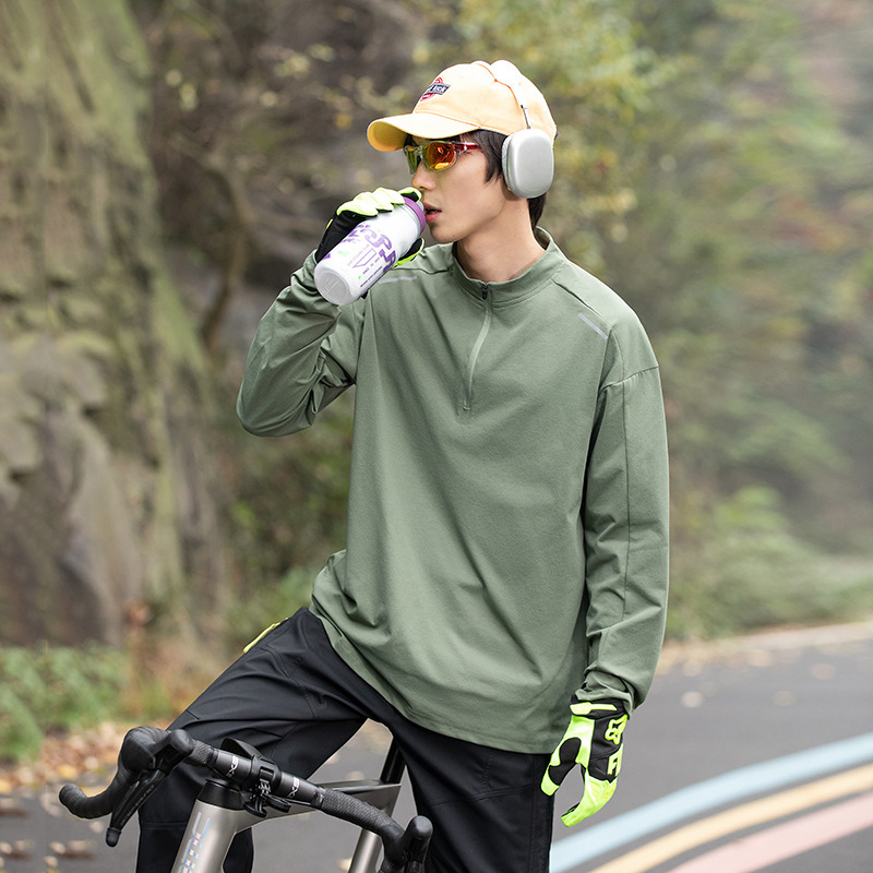 吸湿速乾ハーフジップ長袖Tシャツメンズアウトドアスポーツサイクリングハイキングトレーニングウェアインナーレイヤリングシャツトップ|undefined