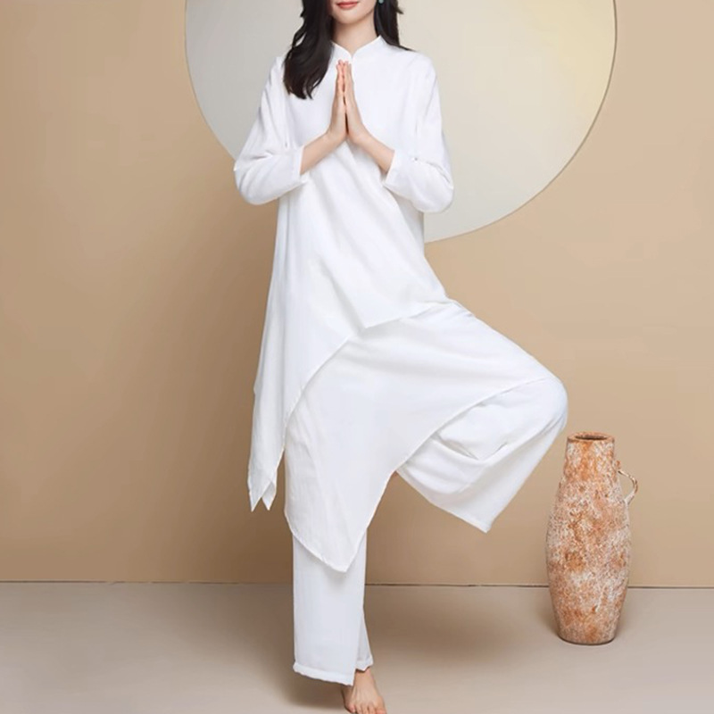 Yoga Clothing Suit for Women, White Loose Kundalini Meditation Healing Zen Clothing, Bigu Dance Rhyme Zen Clothing