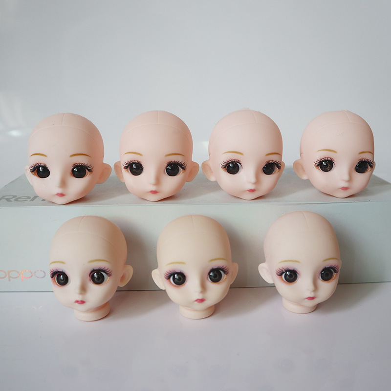 Open Eyes Vinyl Doll Head for Handmade DIY Hand Hook Plush Rabbit Fur Ball Doll Top Naked Doll Head