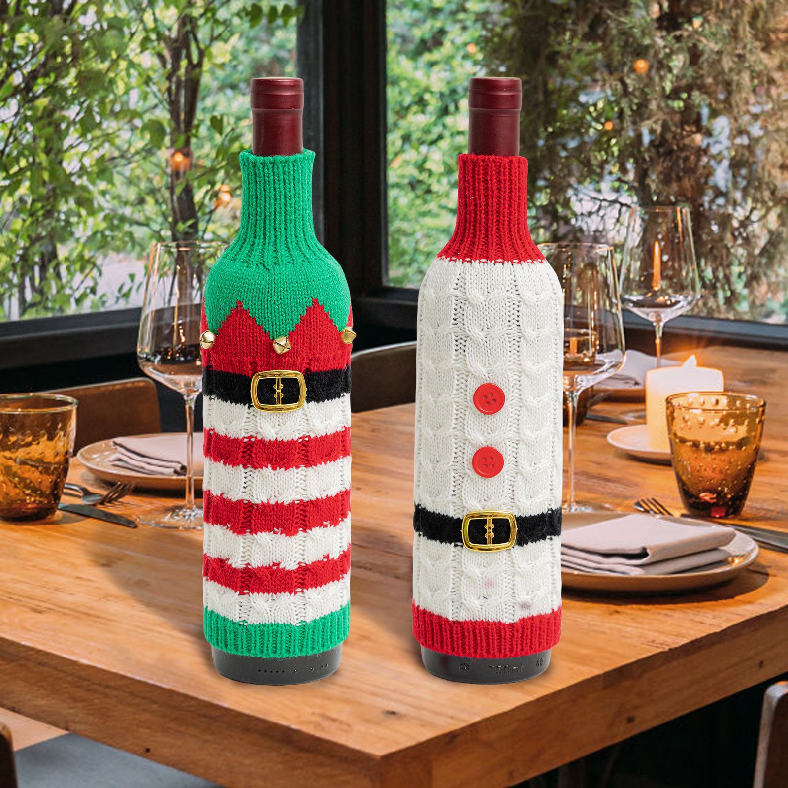 Navidad transfronteriza de punto botella de vino conjunto de decoración campana cinturón de vino conjunto de decoración de fiesta fiesta atmósfera de vacaciones