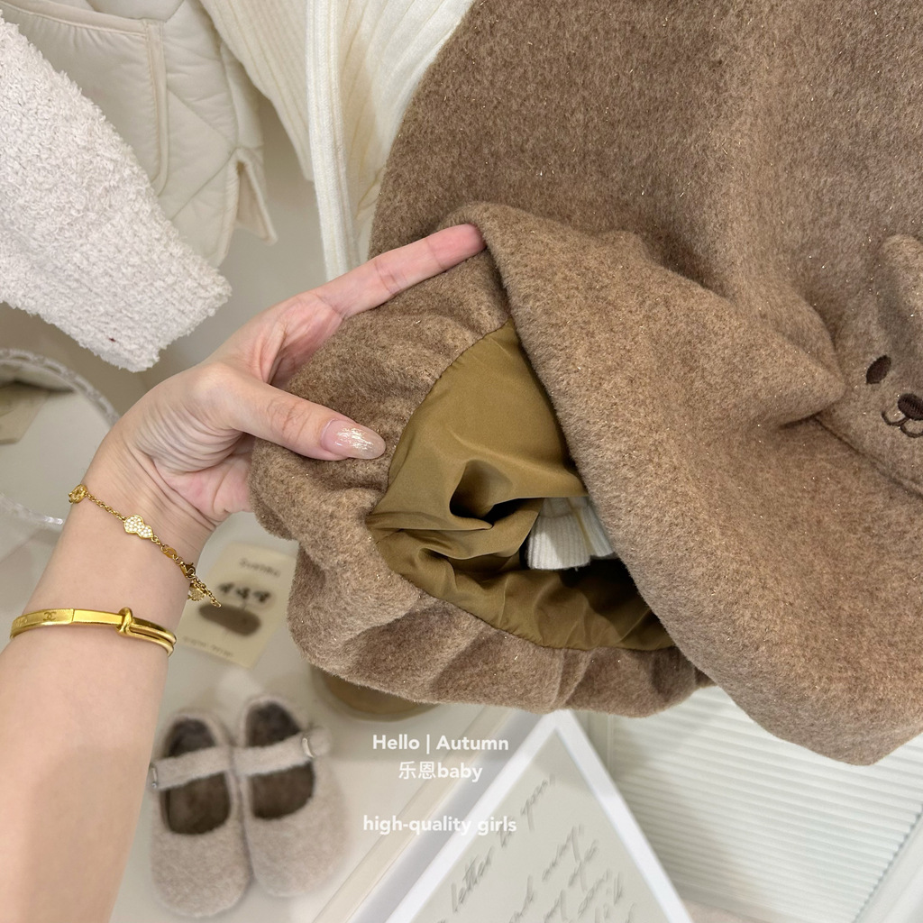 [Ropa de niños de Leen] chaleco de invierno caliente de oso para niñas, chaleco de flores, vestido de moda de Año Nuevo para bebés