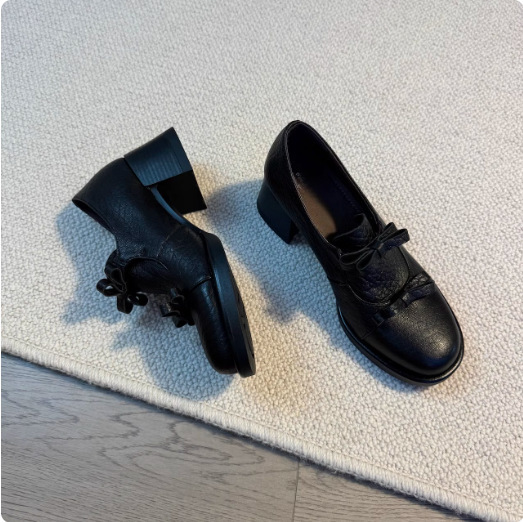 Women's Leather Loafers With Elephant Pattern And Chunky Heels_voghion.com