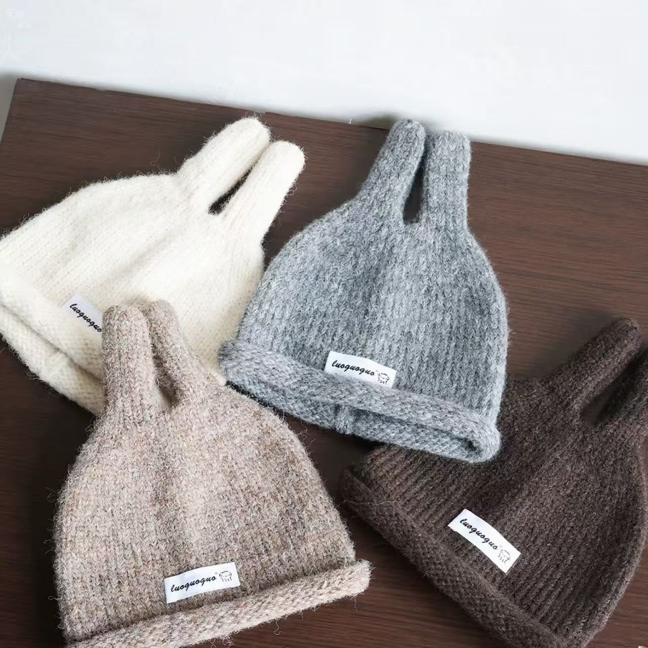 儿童帽子25新秋冬可爱耳朵时尚针织毛线帽男女宝宝加厚保暖护耳套