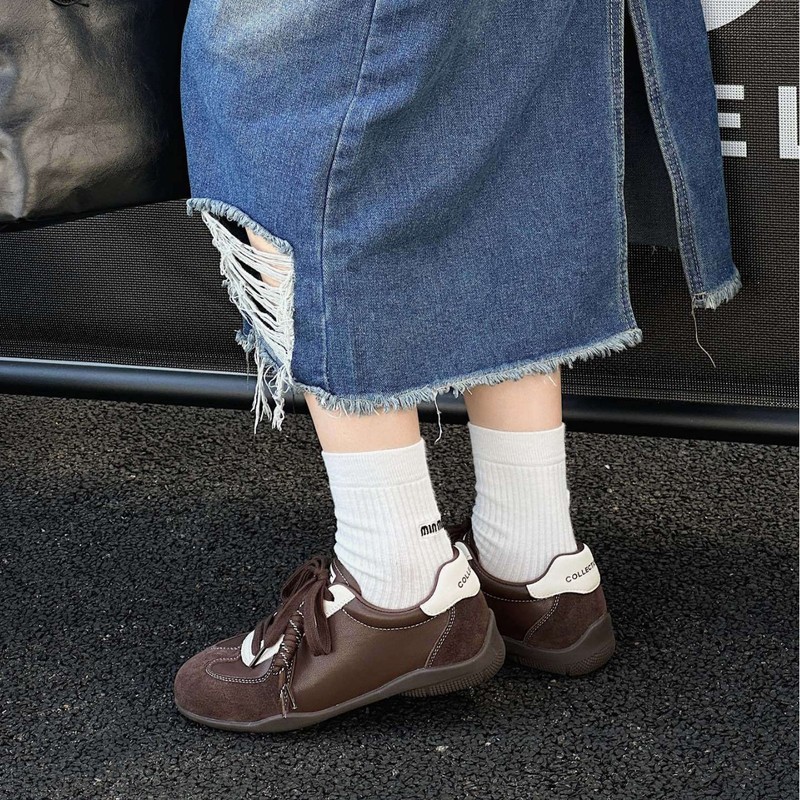 韩版复古真皮阿甘德训鞋女2025秋季新款轻便舒适软底休闲运动板鞋|undefined
