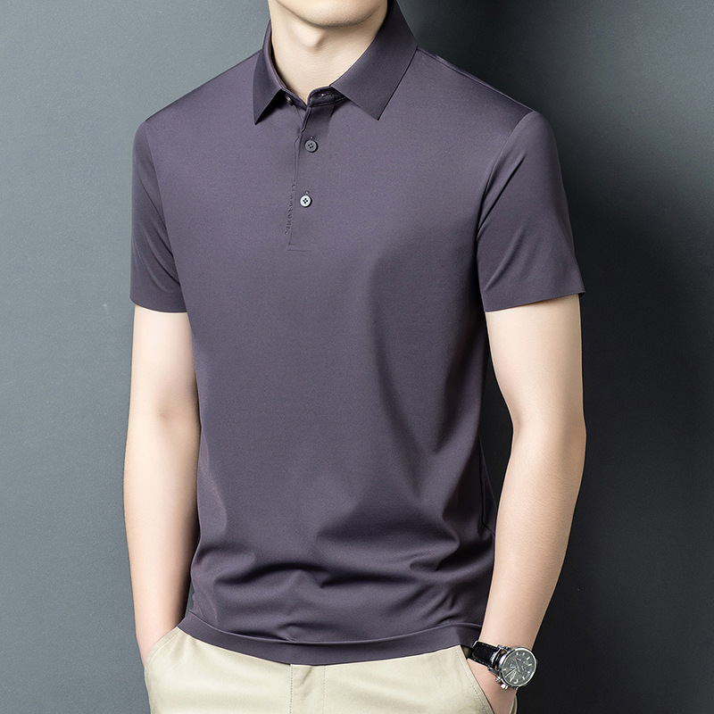 Ice Silk Summer Men's Short-Sleeved New Business Casual Lapel Breathable Polo Shirt Classic Versatile Solid Color T-Shirt