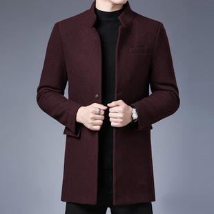 2024 Winter New Middle-aged and Elderly Dad's Red Woolen Coat