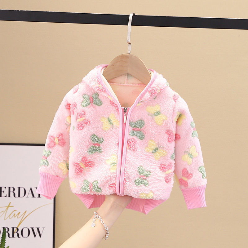 17 hooded flannel pink butterfly