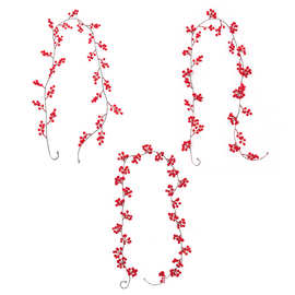 外贸圣诞红果浆果藤条跨境圣诞气氛布置家居装饰圣诞红果藤条批发