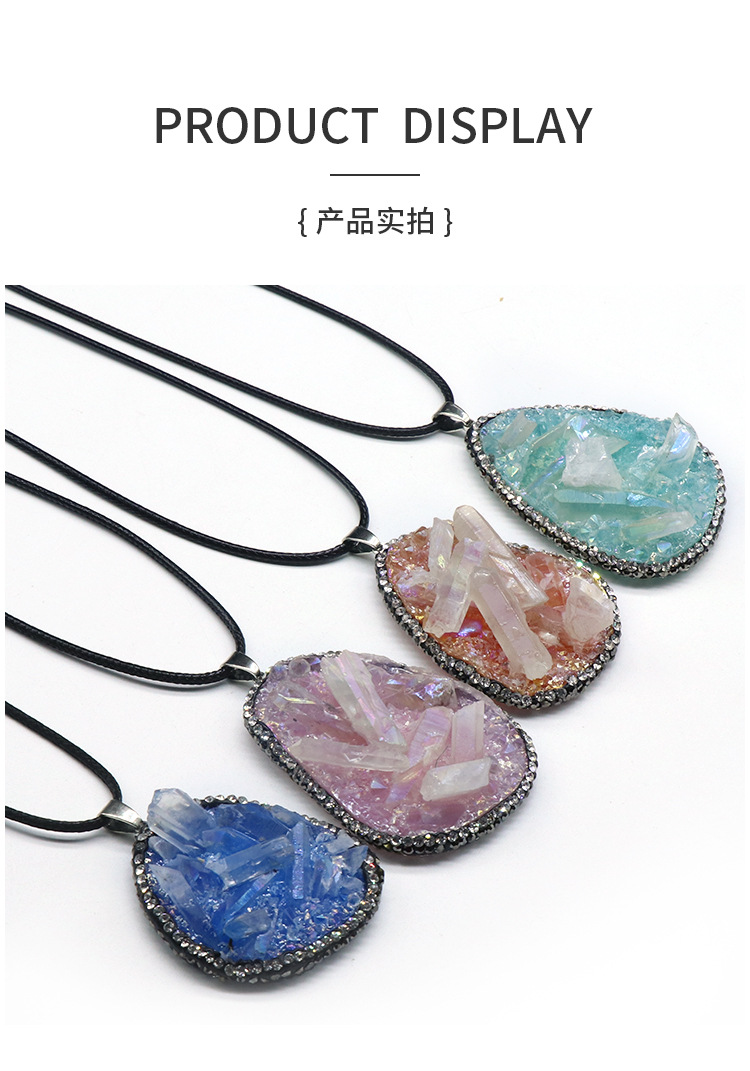 Resin Inlaid Rough Stone Pendant Diamond Crystal Column Rough Stone Electroplated Color Crystal Irregular Water Drop Necklace display picture 8