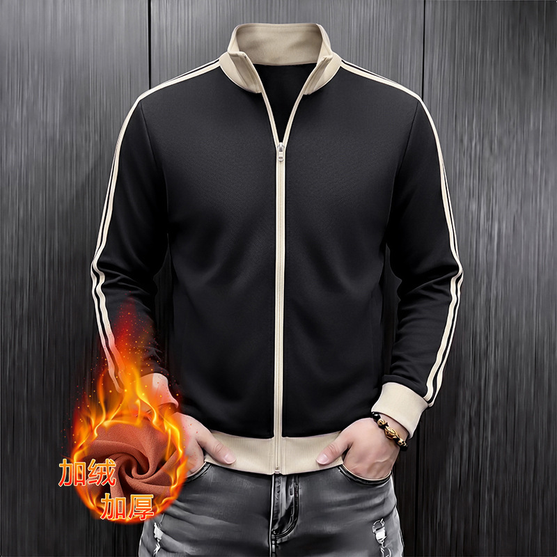 New spring and autumn collection: warm, comfortable, and stylish men’s jacket with a zipper, stand-up collar, and soft cotton fabric New spring and autumn collection: warm, comfortable, and stylish men’s jacket with a zipper, stand-up collar, and soft cotton fabric