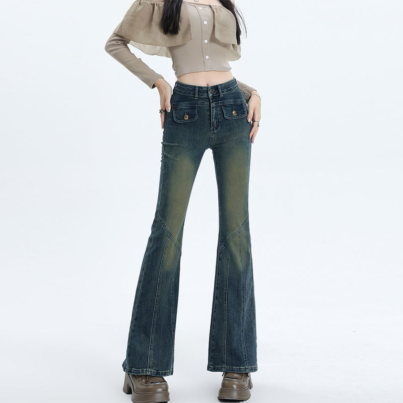 Pocket Design American Style Trendy Flared Jeans Comfortable Women's Clothing Hip-Covering Slimming Bell-Bottom Pants Elastic Pocket Design American Style Trendy Flared Jeans Comfortable Women's Clothing Hip-Covering Slimming Bell-Bottom Pants Elastic