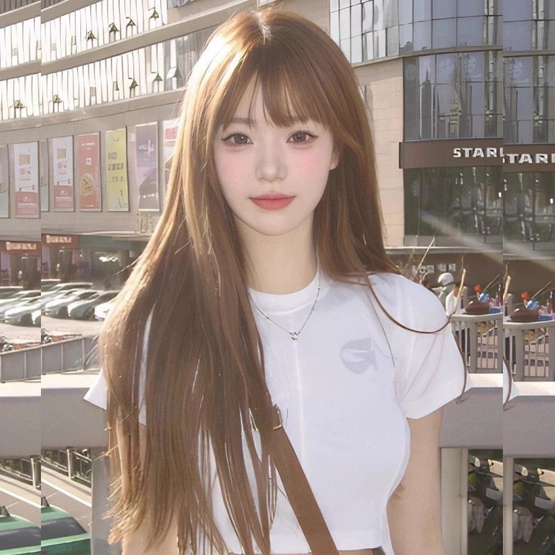 [honey tea linen] long straight hair with bangs