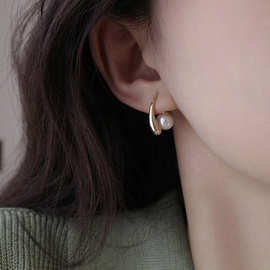 高级质感水滴珍珠耳环一款两戴气质耳钉女耳饰可拆弯曲金属风珍珠